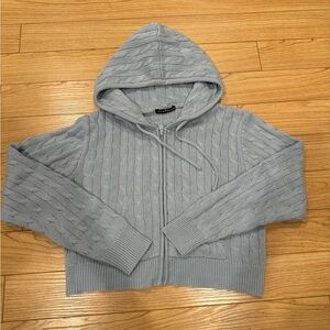 Brandy Melville blue knitted cropped zip up